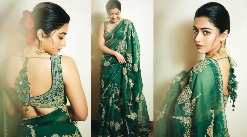 Rashmika Mandanna Stuns in Elegant Green Saree Look on Instagram