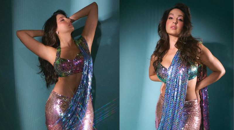 Nora Fatehi Dazzles in Holographic Manish Malhotra Creation for Diwali 2024