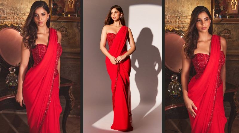 Suhana Khan Radiates Elegance in Red Saree A Fashion Statement That’s Breaking the Internet